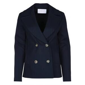 NEW HARRIS WHARF women's diagonal loro piana fabric peacoat in navy blue